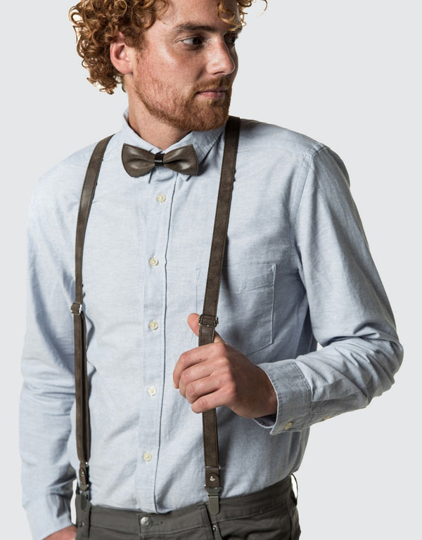 Men's Suede Y-Back Suspenders Bow Tie